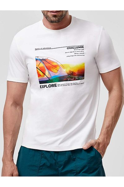 Jose Clothing Μπλουζάκι Unisex Λευκό εμπριμέ από οργανικό βαμβάκι Oversize με κοντό μανίκι