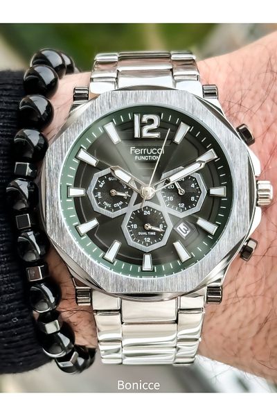 Ferrucci Functions Active Silver Color Steel Strap Waterproof Men's Wristwatch + bracelet