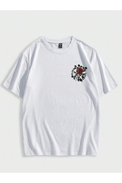 Jose Clothing Μπλουζάκι Unisex Λευκό εμπριμέ από οργανικό βαμβάκι Oversize κοντό μανίκι