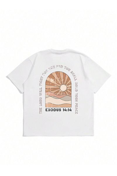 Jose Clothing Μπλουζάκι Unisex Λευκό εμπριμέ από οργανικό βαμβάκι Oversize με κοντό μανίκι