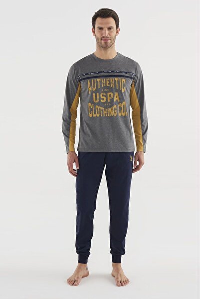U.S. Polo Assn. 18625 Erkek Antrasit Melanj Yuvarlak Yaka Pijama Takım