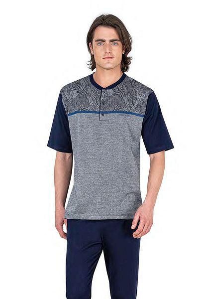 Pierre Cardin 6053 Ανδρικό σετ πιτζάμες με κοντό μανίκι Navy Blue 3 τεμαχίων Jacquard