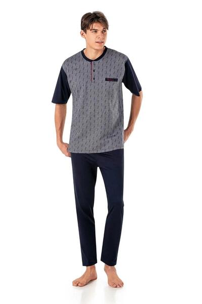 Pierre Cardin 6019 Erkek Jakarlı Kısa Kollu 3'lü Pijama Takımı-lacivert