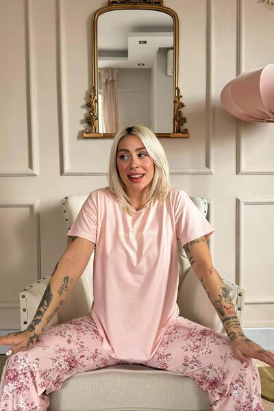 Pijamaevi Coral Sun mintás rövid ujjú kötött női pizsama szett