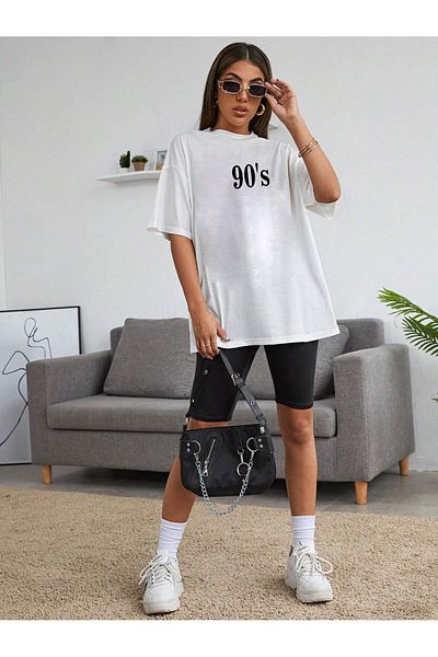 Jose Clothing Μπλουζάκι Unisex Λευκό εμπριμέ από οργανικό βαμβάκι Oversize με κοντό μανίκι