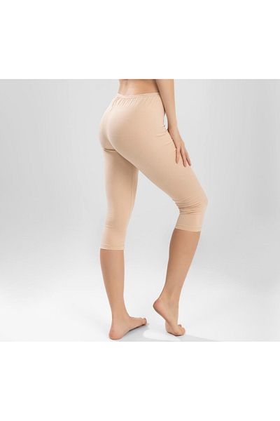Dono Culoarea pielii pentru femei nu arată țesătură Lycra Bumbac pieptănat Capri Colanți scurti
