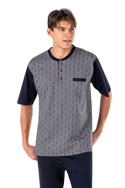 Pierre Cardin 6019 Erkek Jakarlı Kısa Kollu 3'lü Pijama Takımı-lacivert