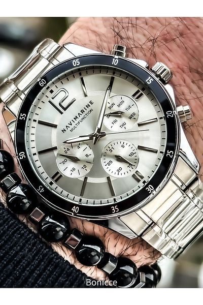 Navimarine Functions Active, Silver Steel Strap Men's Wristwatch + Bracelet
