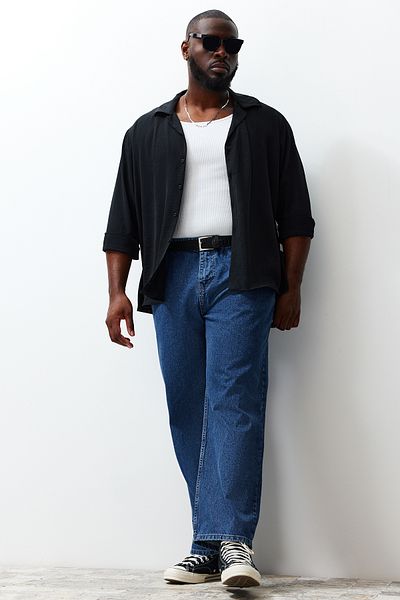Trendyol Collection Τζιν Indigo Plus Size - Wide Cut TMNSS24CJ00001