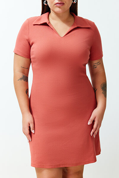 Trendyol Curve Tile Polo Neck Midi Knitted Plus Size Dress Tbbss24Ah00078