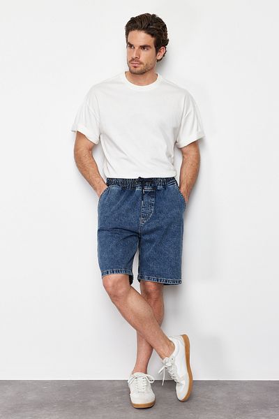 Trendyol Collection Středně modré džínové šortky Regular Fit – elastický pas TMNSS24SR00028