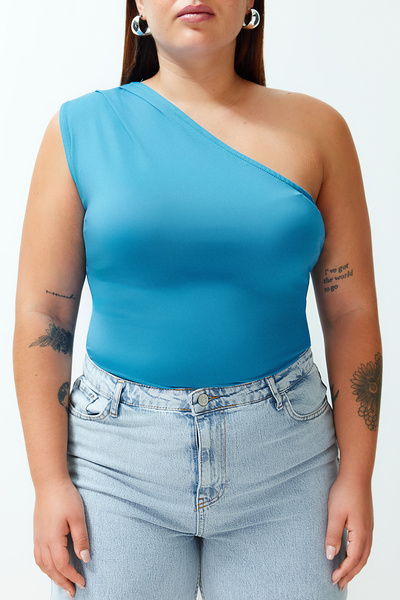 Trendyol Curve Indigo Asymmetrical Collar Bottom Snap Knitted BodyTBBSS24AF00066