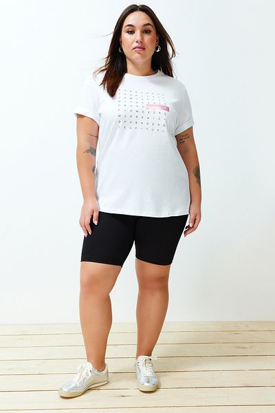 Trendyol Curve Magas derekú fekete-szürke motoros leggings - rövid kordbársony, nagy méretű TBBSS24BV00000