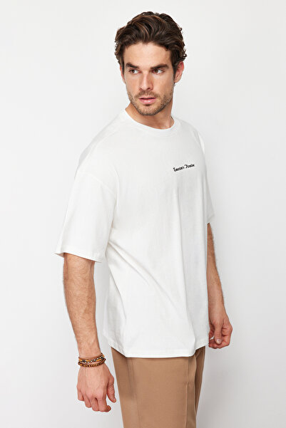 Trendyol Collection Oversize Ecru Floral Printed Cotton T-Shirt - TMNSS24TS00105