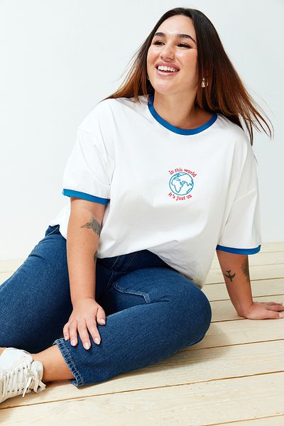 Trendyol Curve Ecru unisex túlméretes kényelmes 100% pamut páros kötött póló TBBSS24BF00033