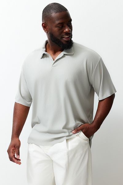 Trendyol Collection Plus Size Premium Stone Textured Ottoman Polo T-Shirt - Tmnss24Bf00047
