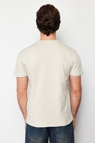 Trendyol Collection Gestreiftes bedrucktes Kurzarm-T-Shirt aus 100 % Baumwolle – Rundhalsausschnitt TMNSS24TS00059