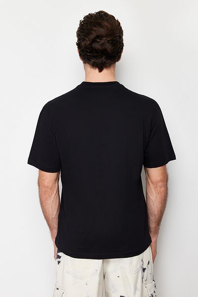 Trendyol Collection Black Oversize Cotton T-Shirt with Landscape Embroidery - Tmnss24Ts00162