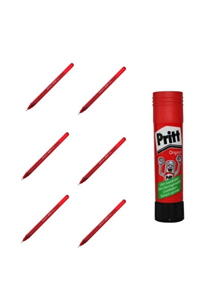 Pensan 6 قطع PENSAN BÜRO 1 مم قلم حبر جاف + لاصق PRİTT STICK 11 GR