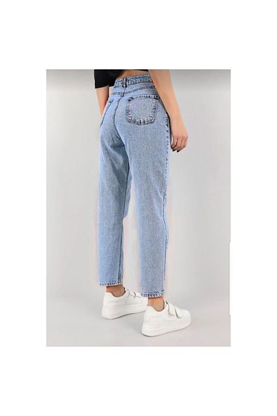ByCukurovaFrango Jaxen Snow Wash Blue Jeans Lycra cu talie înaltă Blugi Mom Jeans Extra elastici