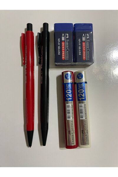 Faber Castell طقم أحمر-أسود + قطعتين من قلم فابر 120 + ممحاة فابر 2 قطعة