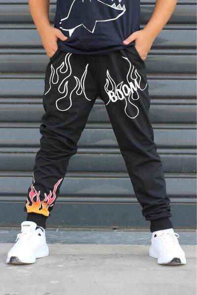 Çiggo Kids Pantaloni de trening pentru băieți cu 2 fire cu imprimeu cu flacără Boom
