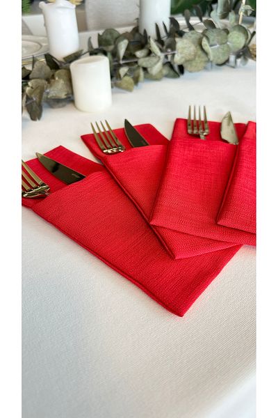 Decamor home Red Linen Textured Spoon Holder Set of 6
