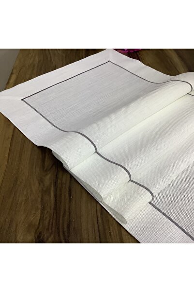 OYA home Gri Piko Dikişli Runner (1)ve Peçete (4) Set - 5 Parça