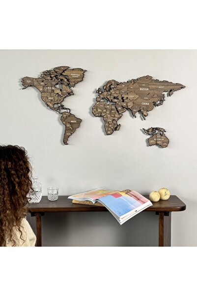 Colorfull Worlds 3d Metal Üzeri Ahşap Dünya Haritası, Ahşap Duvar Haritası - ...