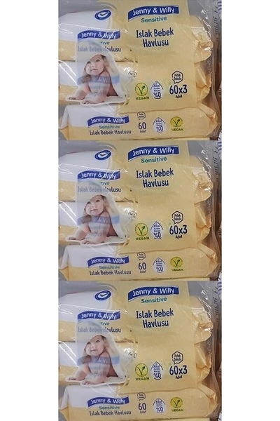 Jenny & Willy Sensitive Islak Bebek Havlusu 60 Yapra (3 Adet 3 lü Paket)