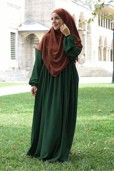 Ns nowascarf Πλισέ με φερμουάρ Aerobin ύφασμα Hijab Ferace/Φόρεμα Emerald Green