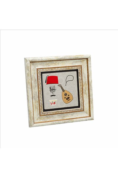 Sadrazam Istanbul Turkey Symbols Printed Natural Stone Painting 20X20 Krt-60