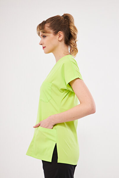 Class Üniforma Tek Üst Neon Yeşili Likralı Hemşire Ve Doktor Forması Üstü Scrubs