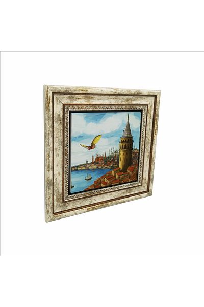 Sadrazam Pictură din piatră naturală imprimată Momentul zborului Turnului Galata și Hezarfen Ahmet Çelebi 25x25 Krt-25