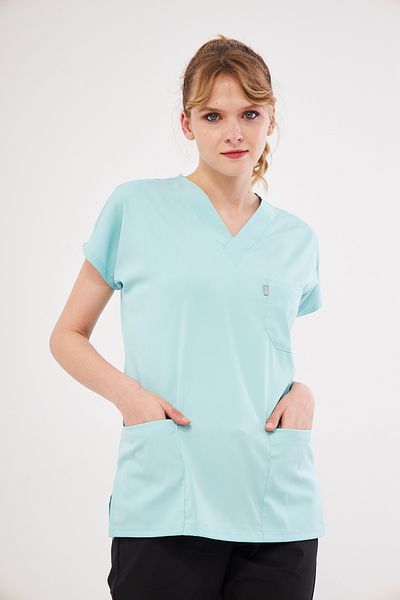 Class Üniforma Topuri cu un singur top verde mentă din lycra pentru asistentă și medic