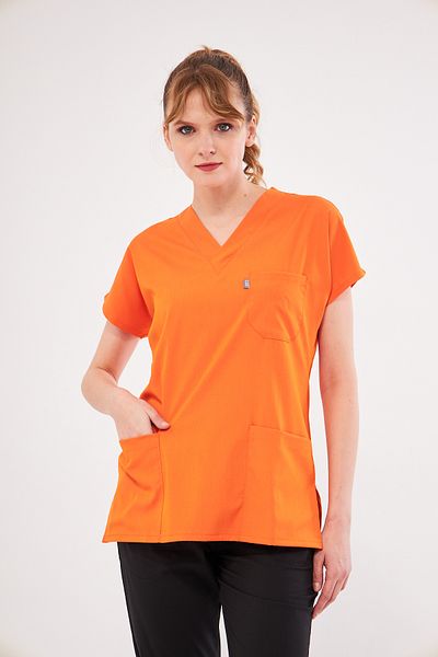 Class Üniforma Orange Lycra Single Top Nurse and Doctor Scrubs