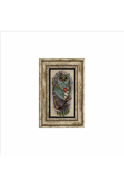 Sadrazam Owl Printed Natural Stone Painting 20X30 Drg-102