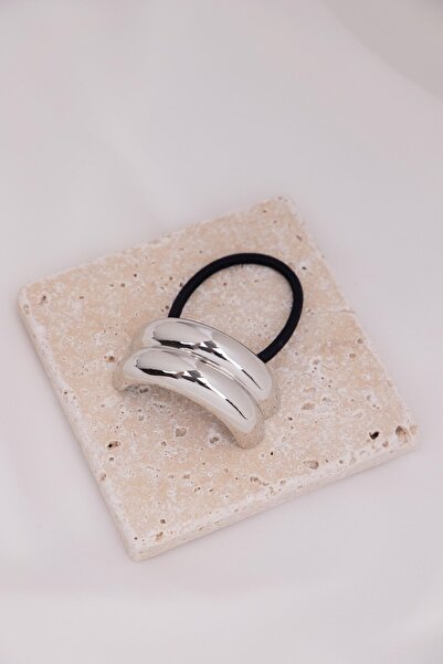 Sacha Accessories Double Row Curved Silver Rubber Buckle