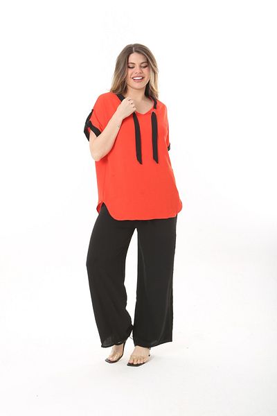 xlargebutik LARGE SIZE CLOTHING RED LYCRAPHY AYROBIN FABRIC SET