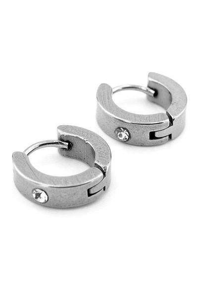 Solfera Zircon Single Stone Silver Color Hoop Stainless Steel Women's Men's Earrings ER061