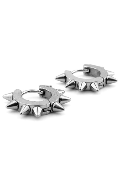 Solfera Punk Barbed Silver Color Stainless Steel Women Men Hoop Earrings ER080