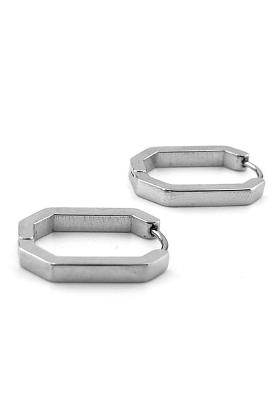 Solfera Cornered Design Silver Stainless Color Steel Hoop Women's Men's Earrings ER093