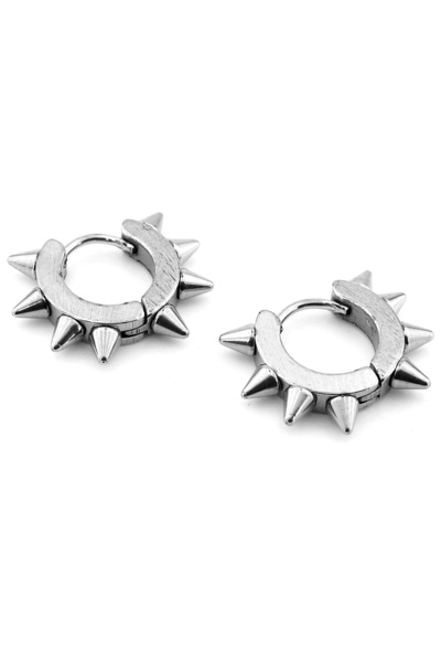 Solfera Punk Barbed Silver Color Stainless Steel Women Men Hoop Earrings ER080