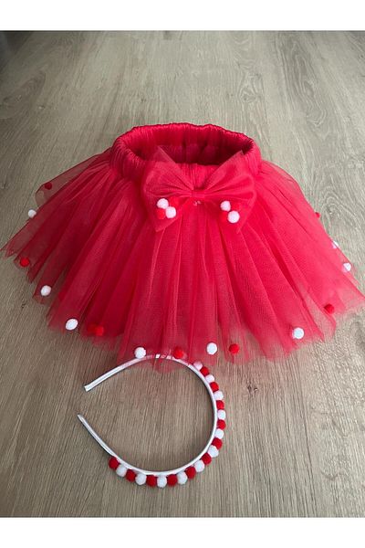 Sare Çocuk Giyim 23 April 29 October Special Concept Red Color Tutu Skirt and Buckle Set
