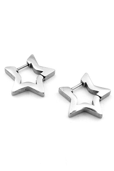Solfera Star Stainless Silver Steel Hoop - Women's and Men's Earrings Er091
