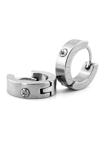 Solfera Zircon Single Stone Silver Color Hoop Stainless Steel Women's Men's Earrings ER061