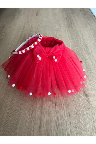 Sare Çocuk Giyim 23 April 29 October Special Concept Red Color Tutu Skirt and Buckle Set