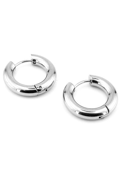 Solfera Classic Hoop Bright Silver Color 316L Stainless Steel Unisex Earrings EX118