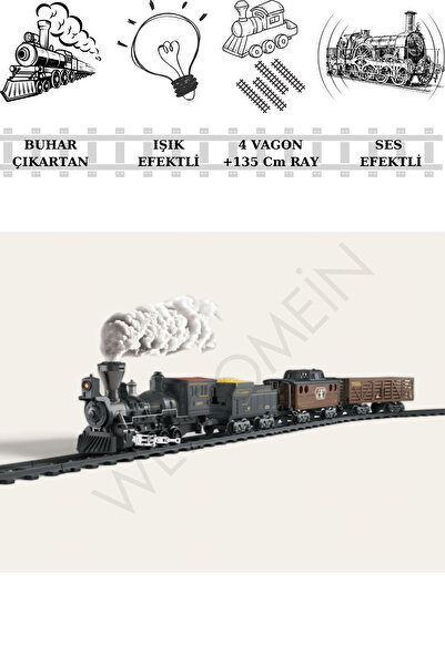 welcomein Oyuncak Buhar Çıkartan Pilli Ses ve Işık Efektli 4 Vagon Tren