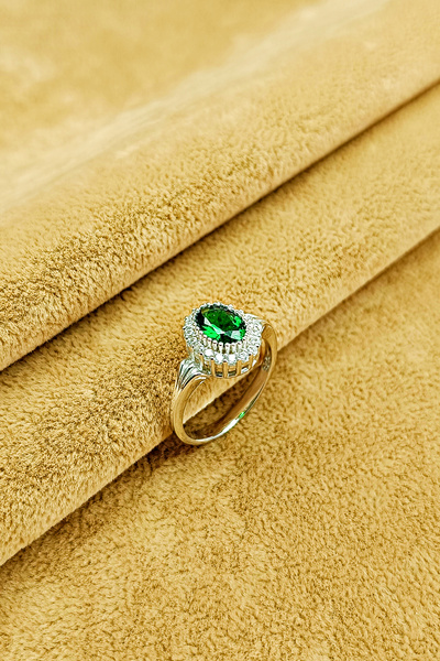 Güzel Gümüşçülük 925 Ayar Gümüş Rodyum Kaplama Nano Zirkon & Yeşim Taşlı Kadı...